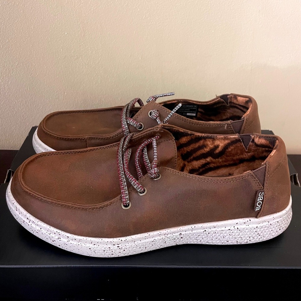 Skechers Bobs Skipper Brown Faux‎ Leather Faux Fur Lined Loafers Womens 113449